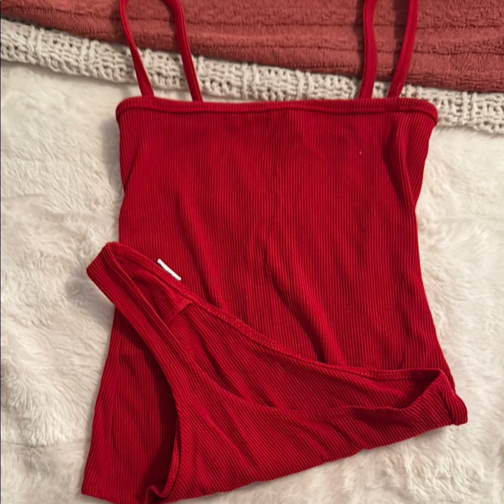 Red Ribbed Tank Top